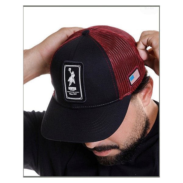 BONÉ AUSTIN WESTERN PRETO C/ VERMELHO