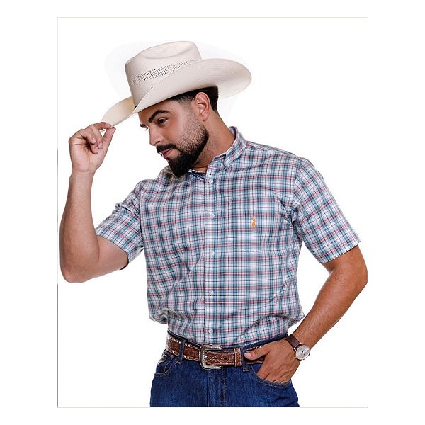CAMISA AUSTIN MC VERDE C/ MARROM