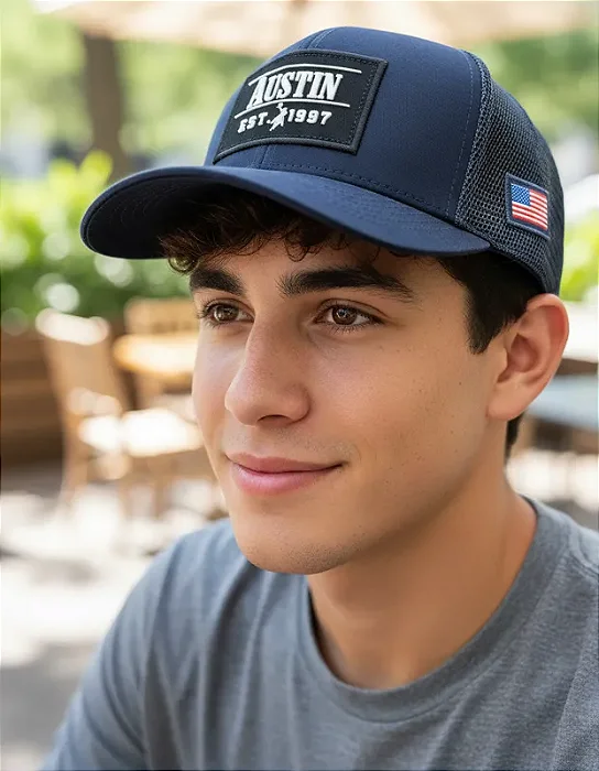 BONÉ AUSTIN WESTERN TELA MARINHO LOG PTO