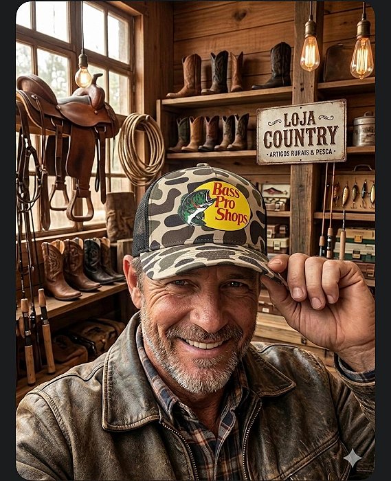 BONE IMP. BASS PRO SHOPS CAMUFLADO TELA PRETO