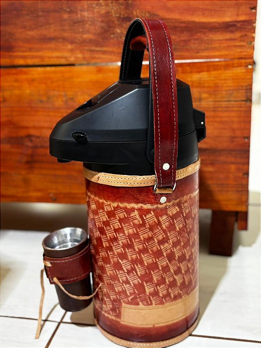 GARRAFA COURO TRAMADA  MARROM CLARO