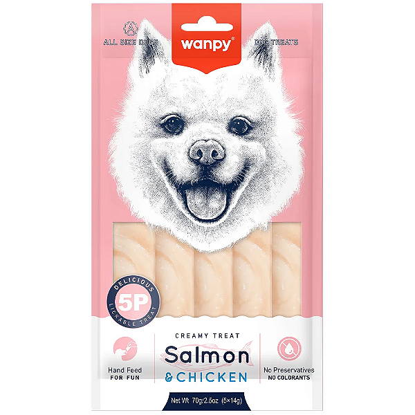 Petisco para cachorro Wanpy creamy salmão e frango 70g