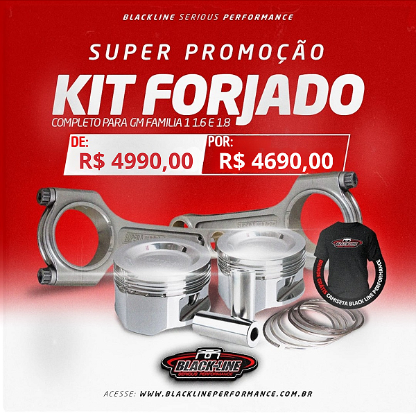 KIT FORJADO GM FAMILIA 1 - JG PISTÃO AFP 800CV + PINOS + ANEIS + BIELAS SPA 600CV