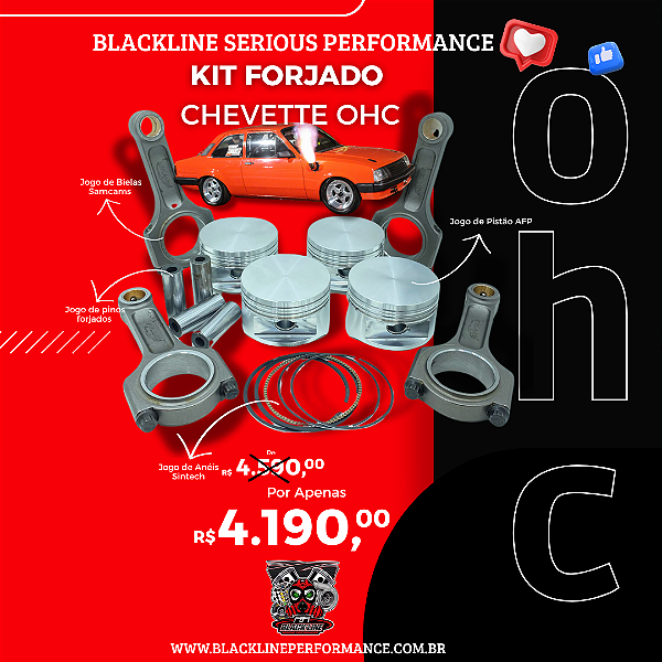 KIT FORJADO CHEVETTE OHC - JG PISTÃO AFP 800CV + PINOS + ANEIS + BIELAS SAMCAMS
