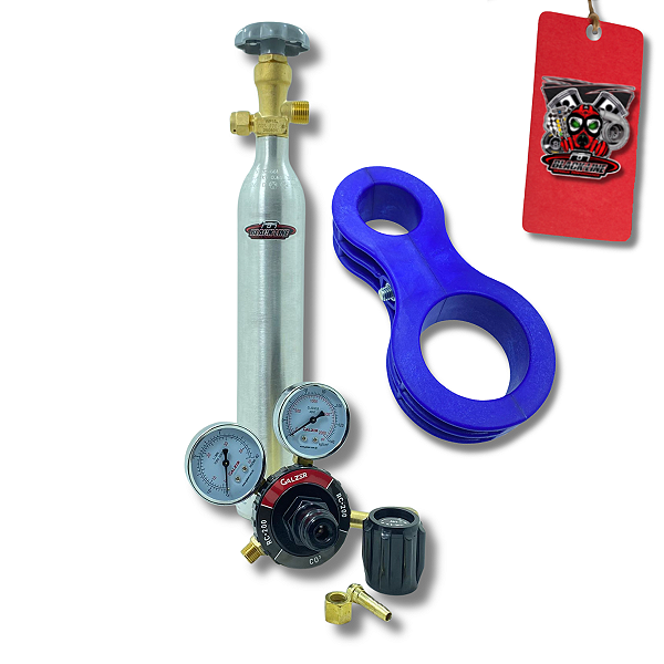 GARRAFA DE CO2 MODELO BIONDO + KIT MANOMETRO E REGULADOR ESCOVADO + SUPORTE AZUL