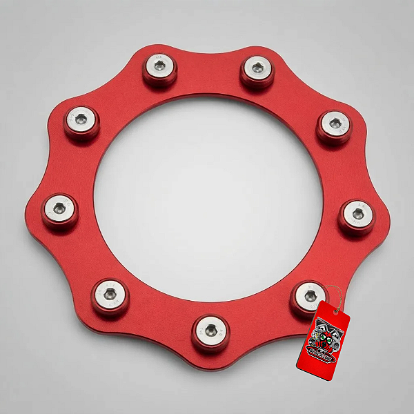 MOLDURA DE ESCAPE 5 POLEGADAS  INOX  + ANODIZADO - VERMELHO