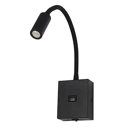 ARANDELA LED AINE COM SAIDA USB 2,1A 3W 3000K PRETO 2466