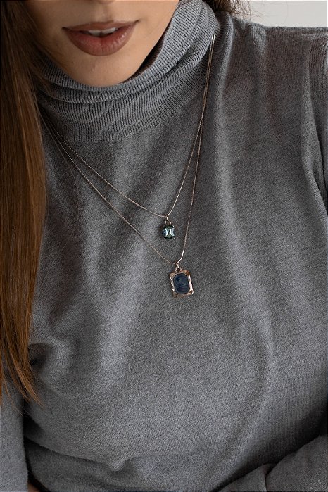 MIX DE COLARES ALINE PINGENTES GEOMÉTRICOS BANHADO A RÓDIO BRANCO