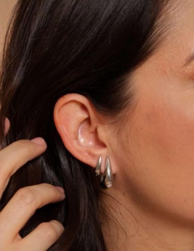 Conjunto Argolas Orgânicas Banhadas a Ródio Branco