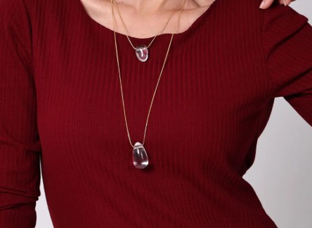 Colar Longo Gota Cristalina Banhado a Ouro 18k