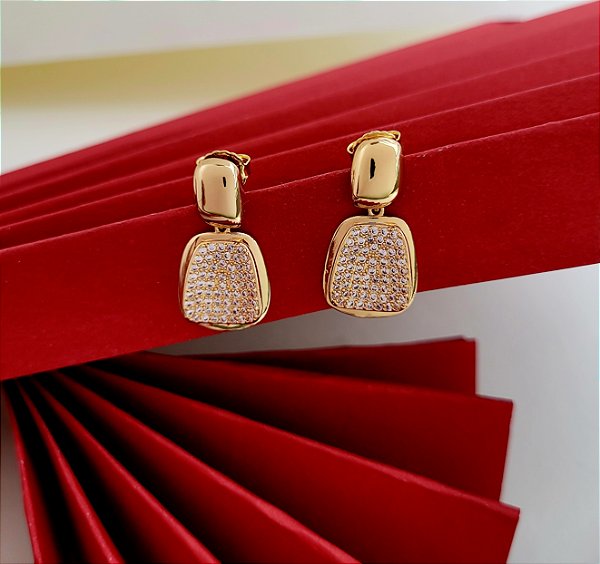 Brinco Geo Cravejado Banhado a Ouro 18k