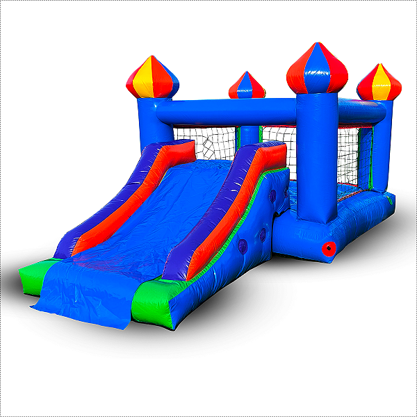 Castelinho Pula Pula c/ Escorrega Inflável - Azul Multicolor - c/ Motor