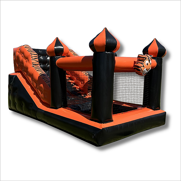 Mini Tobogã Inflável Tigrinho c/ Piscina de Bolinha - Laranja e Preto - c/ Motor