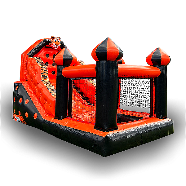 Mini Tobogã Inflável Tigrinho 2ª edição c/ Piscina de Bolinha - Laranja e Preto - c/ Motor