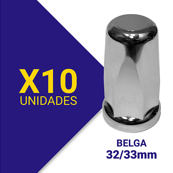 Capa de Porca Belga 32/33 Cromada Kit 10 Unidades