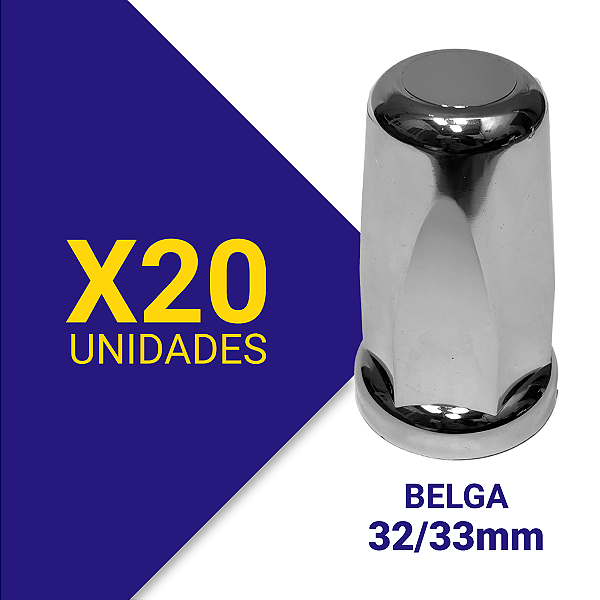 Capa de Porca Belga 32/33 Cromada Kit 20 Unidades