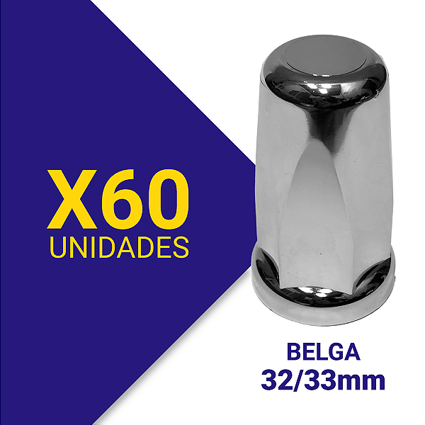 Capa de Porca Belga 32/33 Cromada Kit 60 Unidades