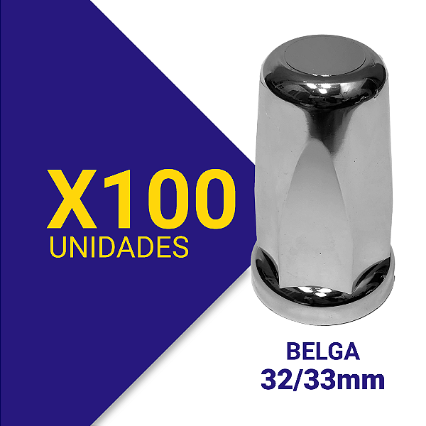Capa de porca belga 32/33 Cromada Kit 100 Unidades