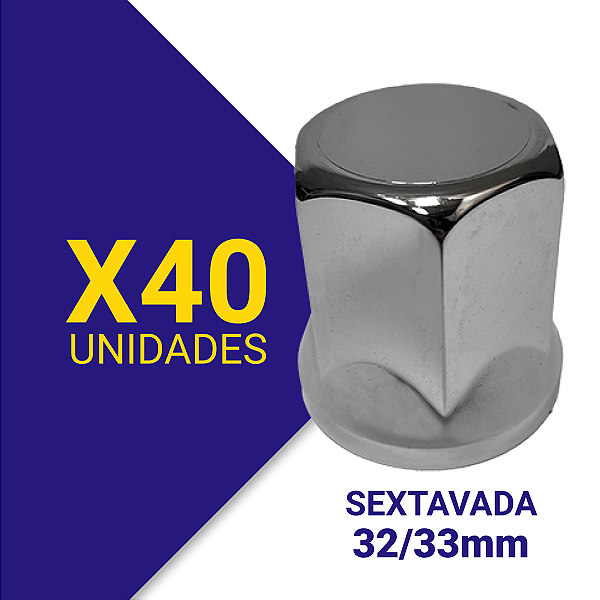 Capa de porca sextavada 32/33 cromada Kit 40 Unidades