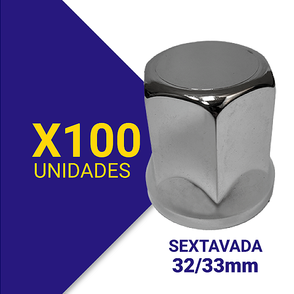 Capa de porca sextavada 32/33 cromada Kit 100 unidades