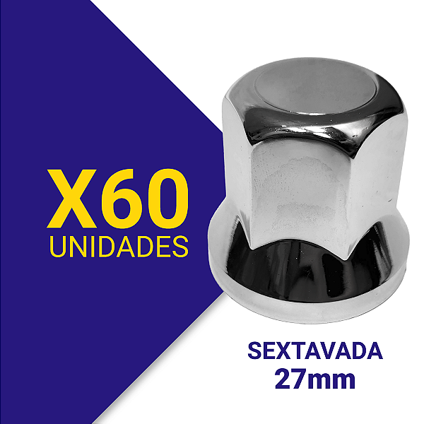 Capa de porca sextavada 27 cromada Kit 60 Unidades