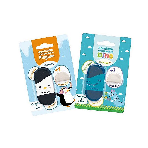 Apontador com Borracha Pets LEO E LEO - Blister 1 un