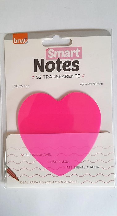 Bloco  Smart Notes Transparente Coração Rosa BRW