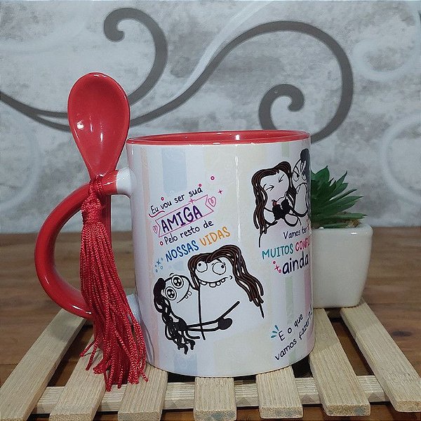 Caneca  Amigas para sempre - Alça colher Vermelha