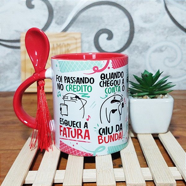 Caneca  Fatura do cartão de credito - Alça colher Vermelha