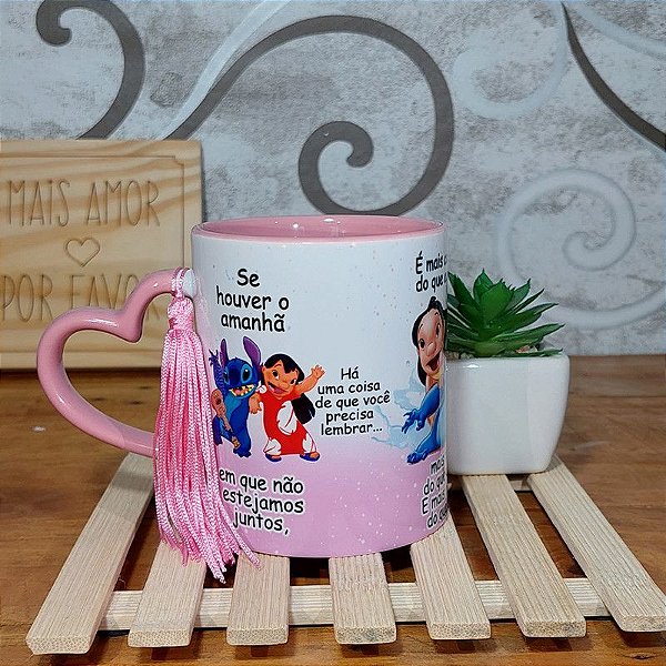 Caneca Amizade Se houver o amanha Lilo e Stitch-coração Rosa