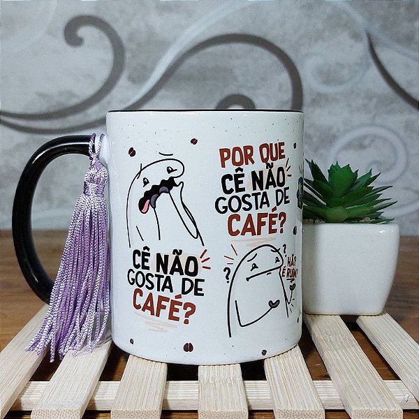 Caneca Alça e Interior Preto - Cê gosta de Café? - meme flork