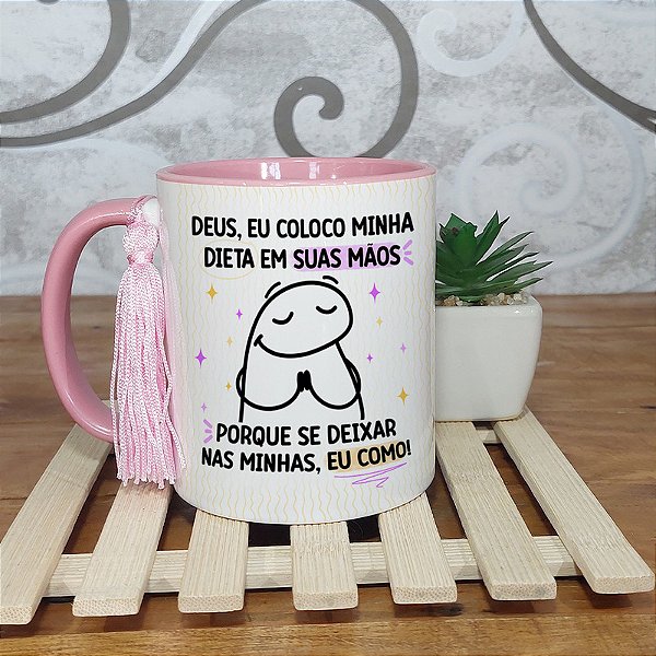 Caneca meme flork divertido - Deus eu coloco minha dieta em suas mãos