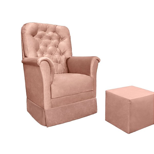 Poltrona Amamentação Balanço + Puff Agatha Veludo Rosé
