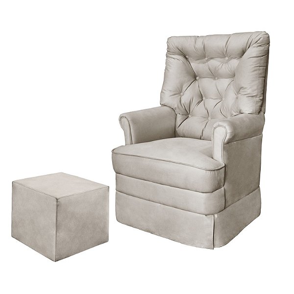Poltrona Amamentação Balanço + Puff Alana Suede Bege