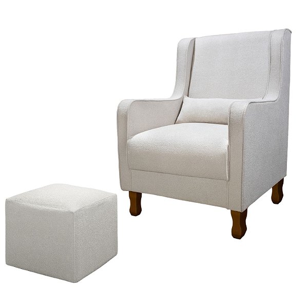 Poltrona Amamentação Com Pé Fixo + Puff Sophia Boucle Bege