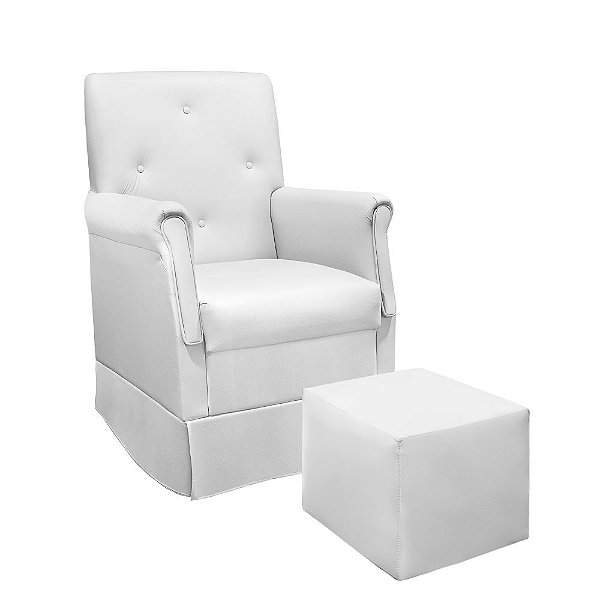 Poltrona Amamentação Balanço + Puff Suzi Corino Branco
