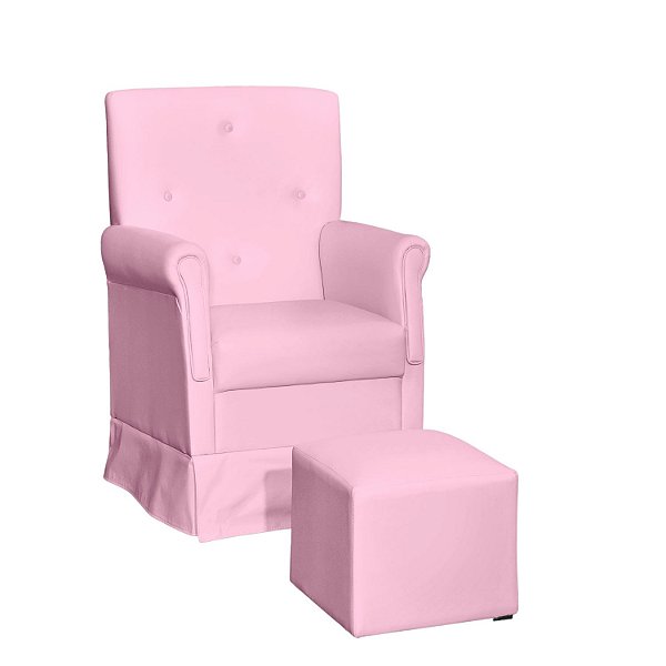 Poltrona Amamentação Balanço + Puff Suzi Corino Rosa