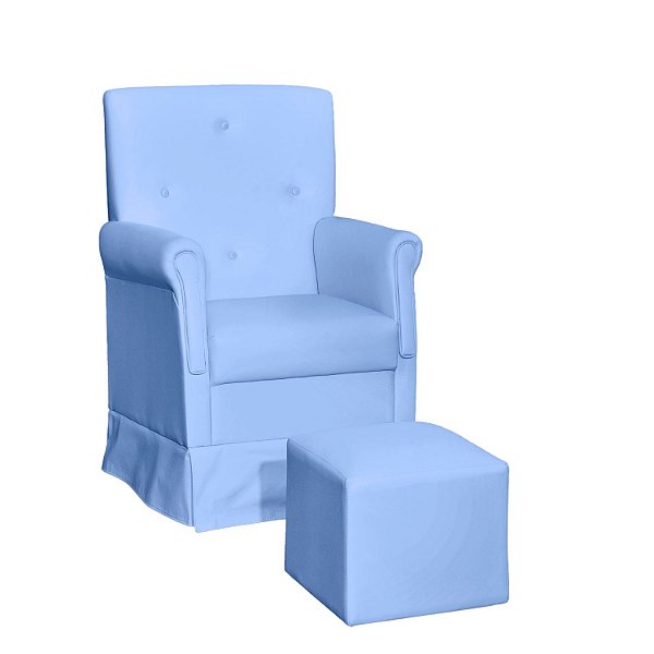 Poltrona Amamentação Balanço + Puff Suzi Corino Azul