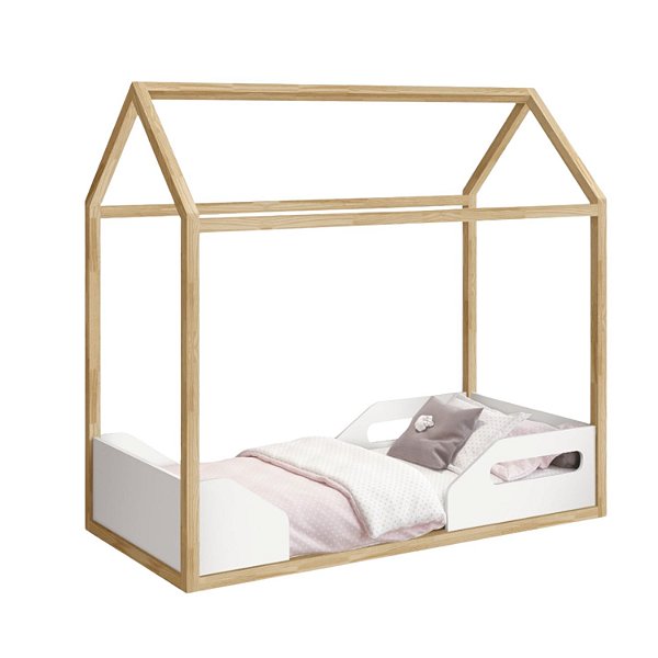 Mini Cama Montessoriana Zoe Branco Fosco com Amadeirado