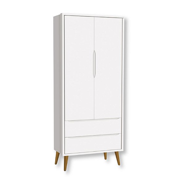 Guarda Roupa Infantil 2 Portas e 2 Gavetas Retrô Branco Theo