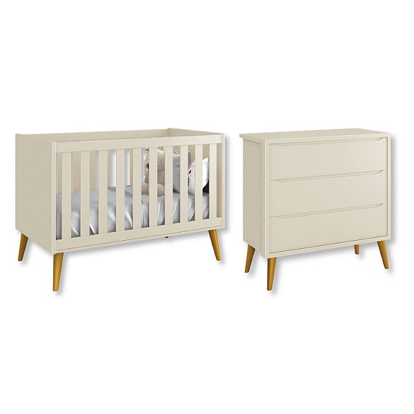 Quarto de Bebê Berço + Cômoda 3 Gavetas Areia Theo