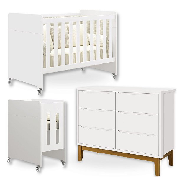 Quarto de Bebê Berço Evolution + Cômoda 6 Gavetas Classic Branco