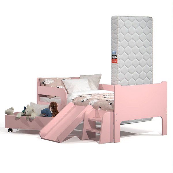 Mini Cama Infantil Montessoriana com Baú Bella Rosa + Colchão