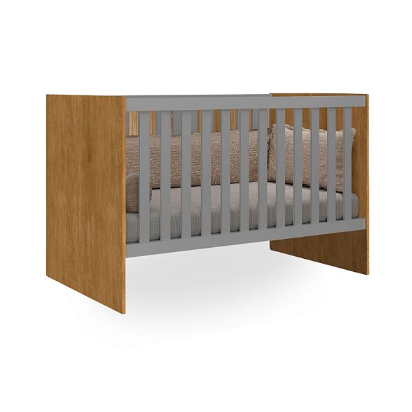 Berço Americano Mini Cama Giovana Cinza/Nature