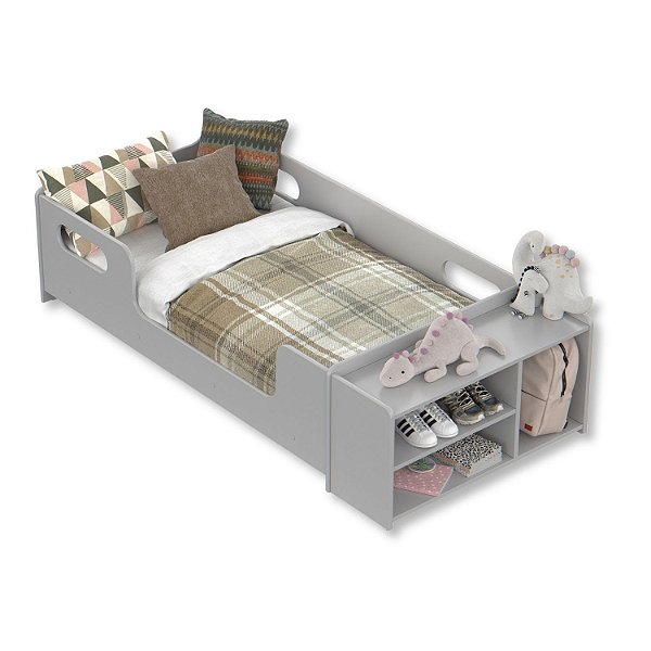 Mini Cama Infantil Montessoriana Aconchego com Nicho Cinza