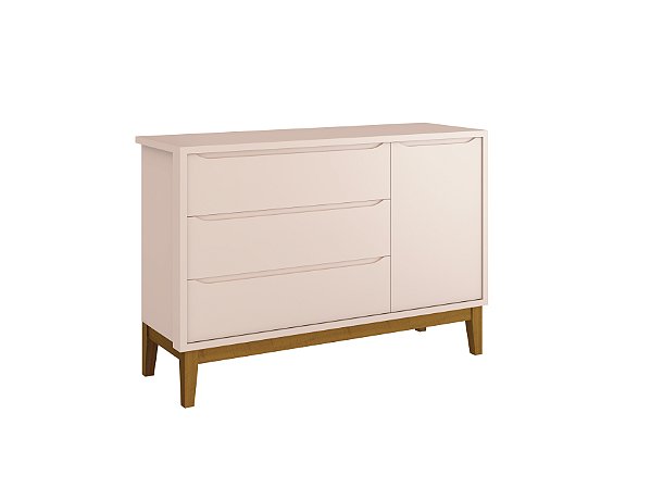 Cômoda Infantil 1 Porta e 3 Gavetas Rosa Classic Pés Madeira