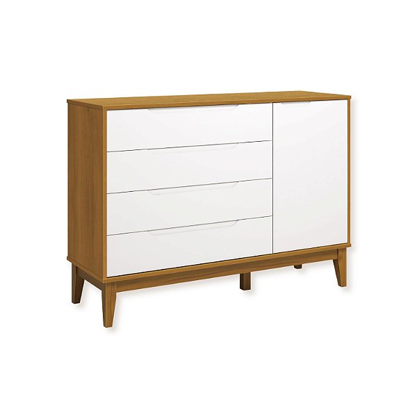 Cômoda Sapateira Elfe Classic com 1 Porta e 4 Gavetas Branco Fosco/Savana