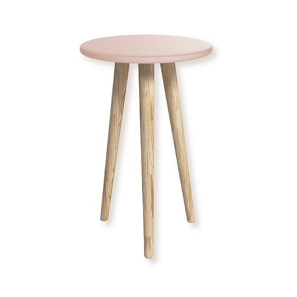 Mesa de canto Retrô Rosa Pés Madeira Natural