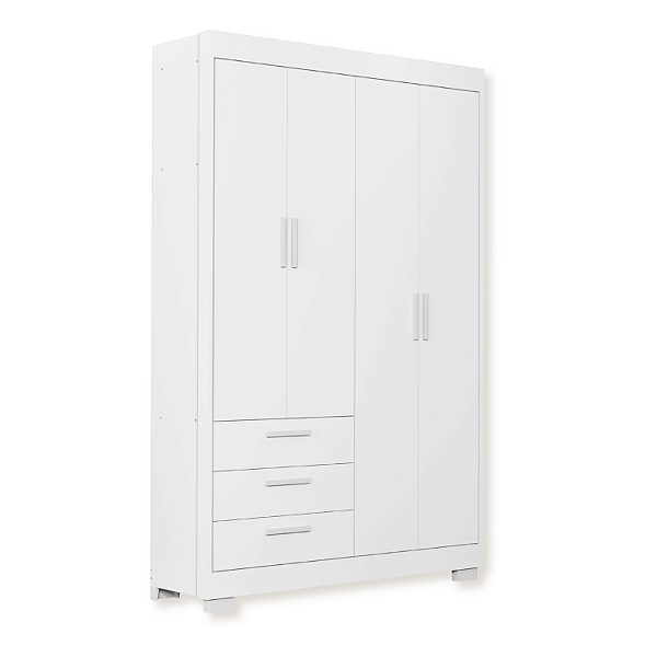 Guarda roupa Infantil 4 portas e 3 Gavetas Zaki Branco Fosco