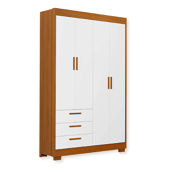 Guarda roupa Infantil 4 portas e 3 Gavetas Zaki Branco Fosco/Savana